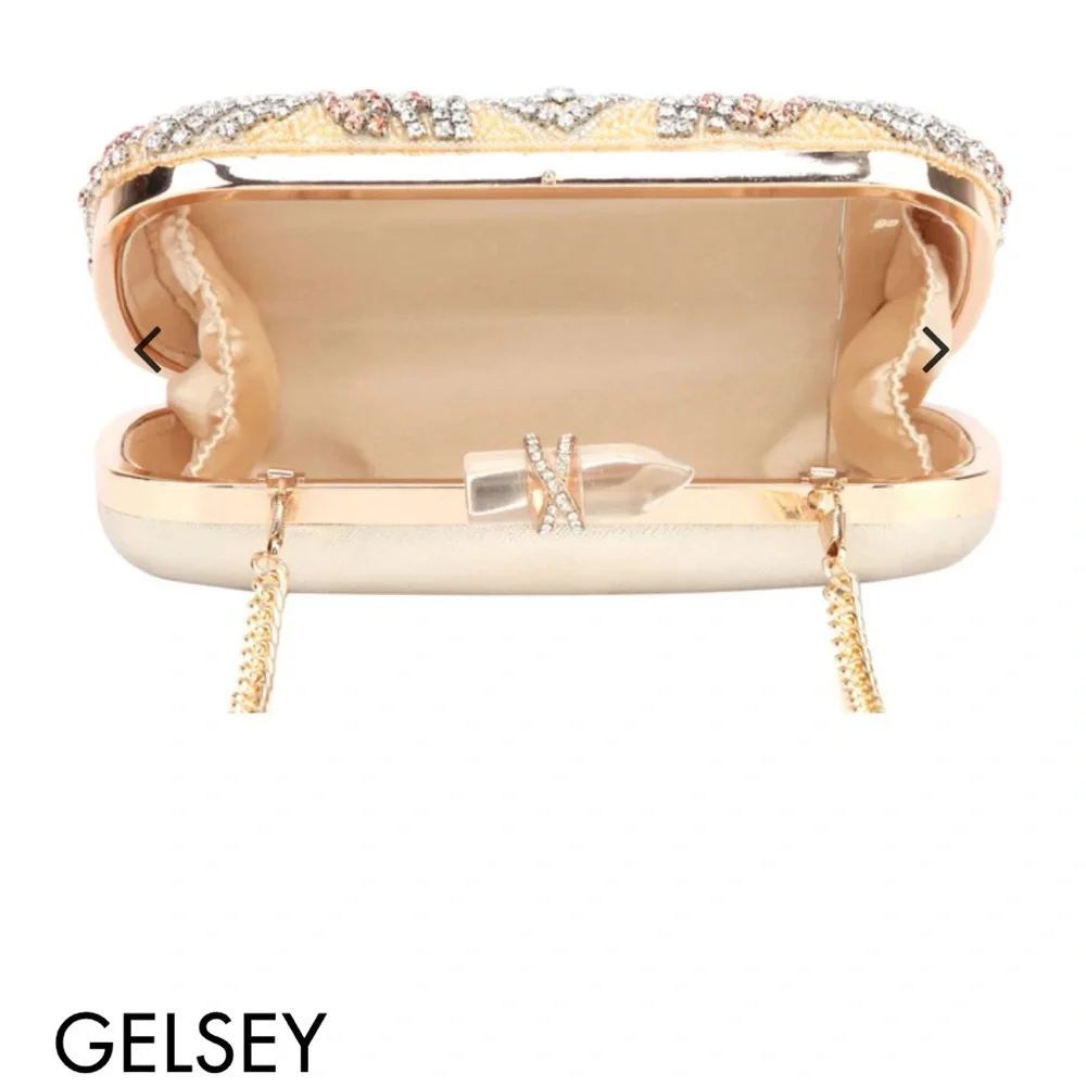 Nina Crystal Embellished Minaudiere Gelsey Clutch/Crossbody Chain Bag - Picture 14 of 15
